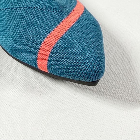 Rothy's Pointed Knit Flats Teal Blue/Neon Stripe Preppy Casual Retired Size 9 - Picture 14 of 15
